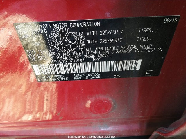 Toyota RAV4 LE 2015 JTMZFREV0FD079184 Image 9