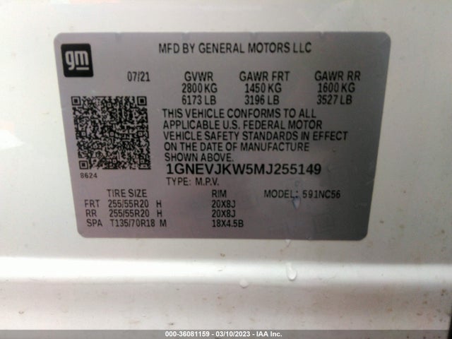 Chevrolet Traverse Rs 2021 1GNEVJKW5MJ255149 Image 10