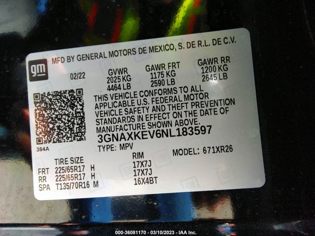 Chevrolet EQUINOX LT 2022 3GNAXKEV6NL183597 Image 9