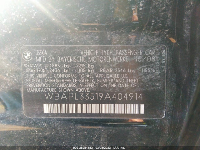 BMW 3 Series 335i Xdrive 2009 WBAPL33519A404914 Image 10