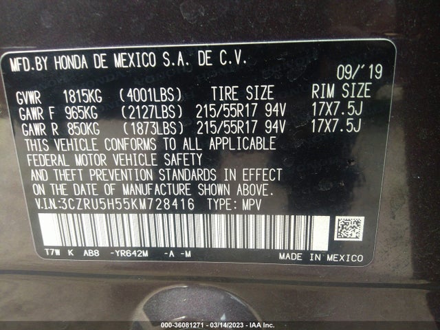 Honda HR-V EX 2019 3CZRU5H55KM728416 Image 9