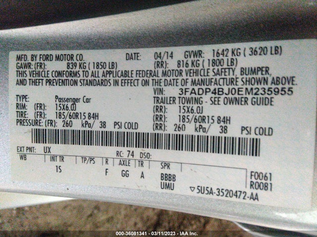 Ford FIESTA SE 2014 3FADP4BJ0EM235955 Image 11