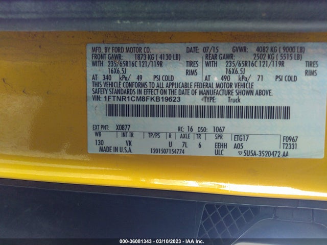 Ford TRANSIT CARGO VAN 2015 1FTNR1CM8FKB19623 Image 9