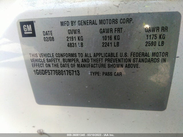 Продаж на аукціоні авто 2008 Cadillac Cts Rwd W/1sa, vin: 1G6DF577680176713, номер лоту: 36081345