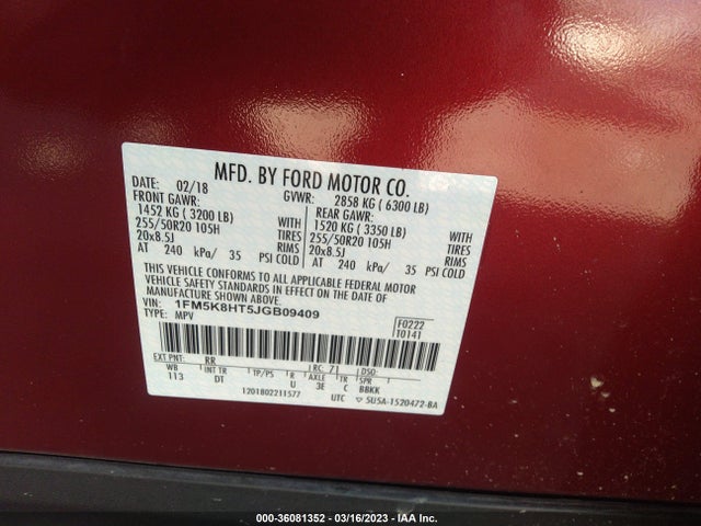 Ford Explorer Platinum 2018 1FM5K8HT5JGB09409 Image 10