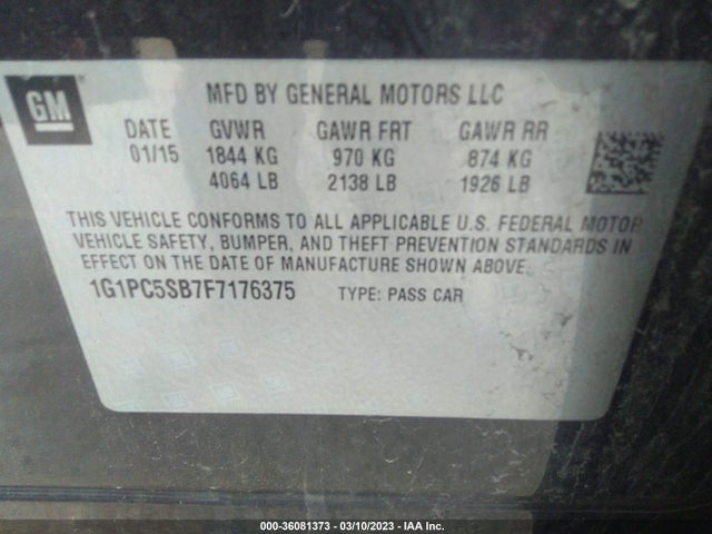 Chevrolet CRUZE LT 2015 1G1PC5SB7F7176375 Image 11