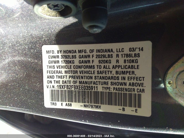 Honda Civic Sedan Ex-l 2014 19XFB2F9XEE035911 Image 9