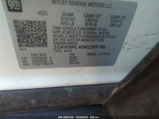 1GKKNRL40MZ209760 GMC ACADIA SLE