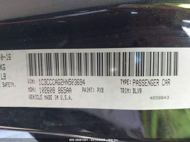 2017 Chrysler 200, VIN: 1C3CCCAG2HN503694