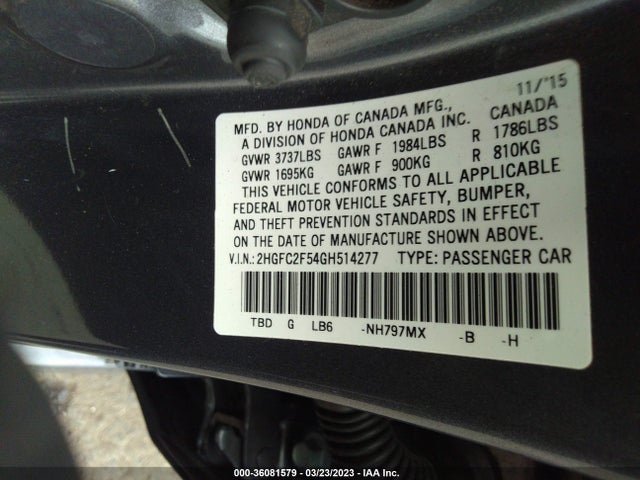 Honda Civic Sedan Lx 2016 2HGFC2F54GH514277 Image 9
