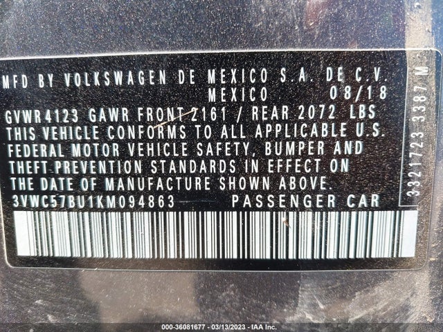 3VWC57BU1KM094863 Volkswagen Jetta S/se/r-line