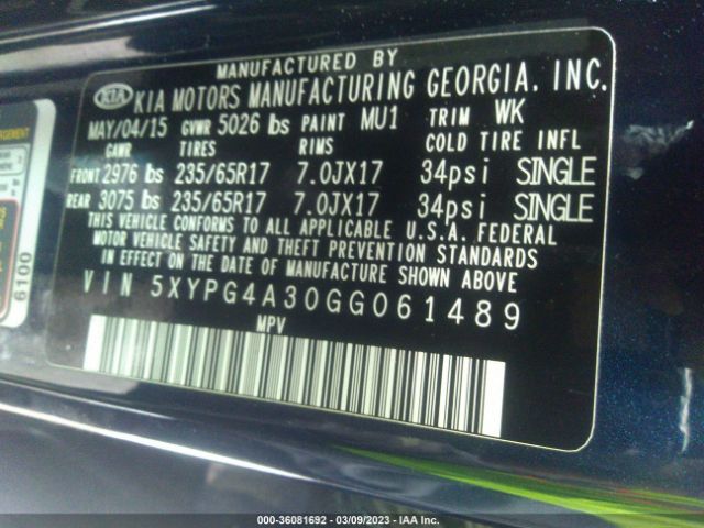 5XYPG4A30GG061489 KIA SORENTO LX
