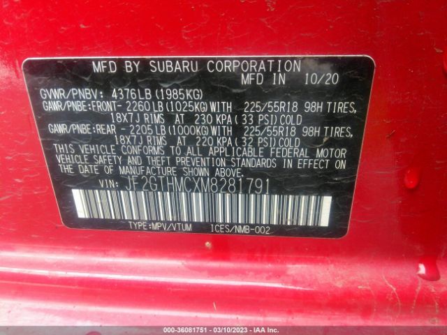 JF2GTHMCXM8281791 Subaru Crosstrek Limited