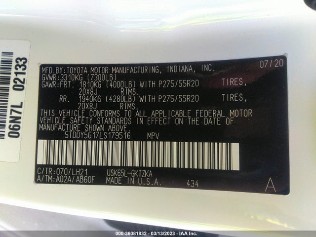 2020 Toyota Sequoia, VIN: 5TDDY5G17LS179516