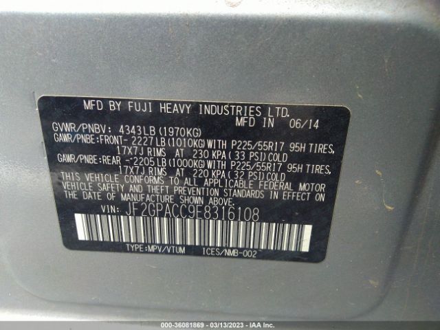 JF2GPACC9E8316108 Subaru Xv Crosstrek Premium