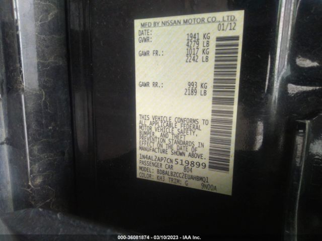 1N4AL2AP7CN519899 Nissan Altima 2.5 Sl
