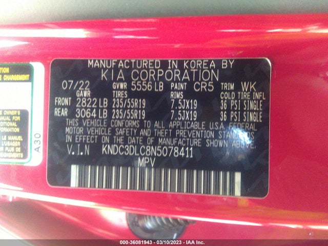 2022 Kia EV6, VIN: KNDC3DLC8N5078411
