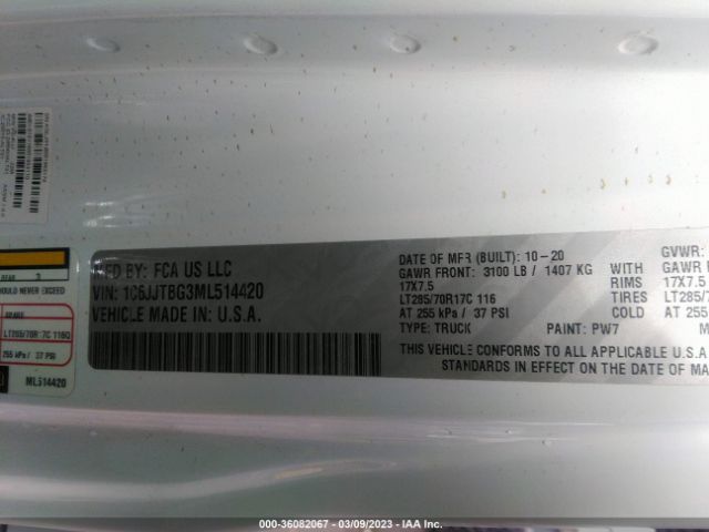 1C6JJTBG3ML514420 Jeep Gladiator Rubicon