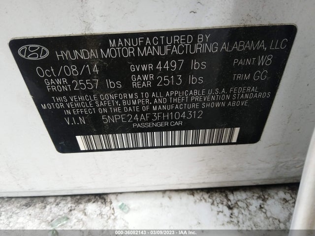 Hyundai Sonata 2.4l Se 2015 5NPE24AF3FH104312 Image 9