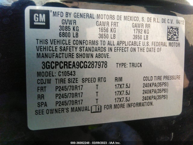 2012 CHEVROLET SILVERADO 1500 LS VIN: 3GCPCREA9CG287978