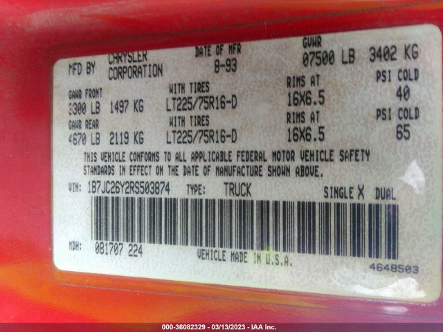 Dodge RAM 2500 1994 1B7JC26Y2RS503874 Image 10