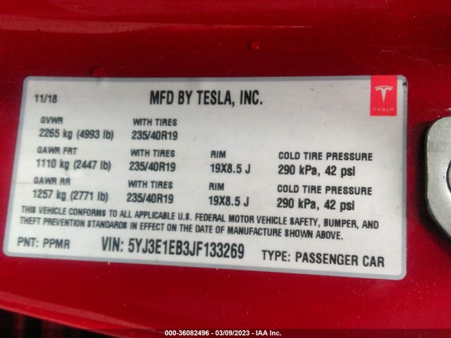 Tesla Model 3 Long Range 2018 5YJ3E1EB3JF133269 Image 10