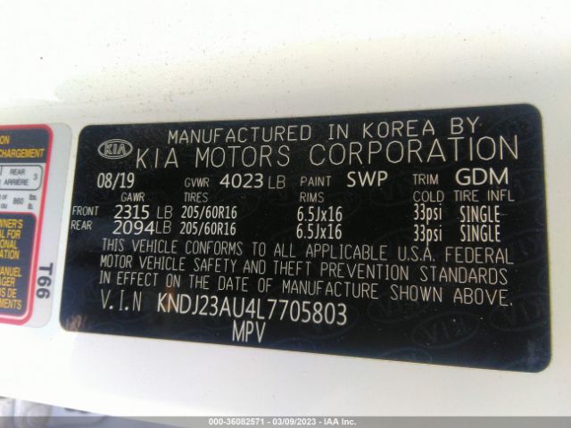 KNDJ23AU4L7705803 KIA SOUL LX