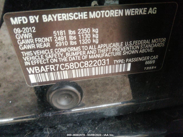 2013 BMW 5 SERIES 535I VIN: WBAFR7C58DC822031