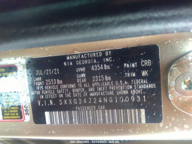 5XXG34J24NG100931 KIA K5 EX