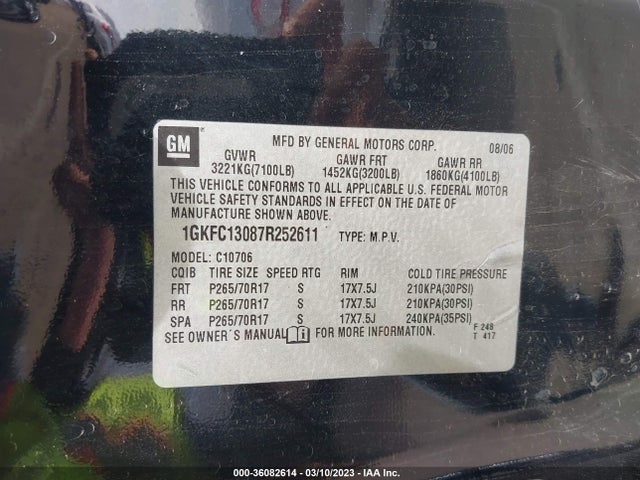 2007 GMC YUKON SLT VIN: 1GKFC13087R252611