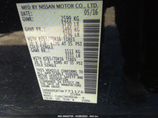 1N6AD0ER7GN771176 Nissan Frontier S/sv/desert Runner/sl