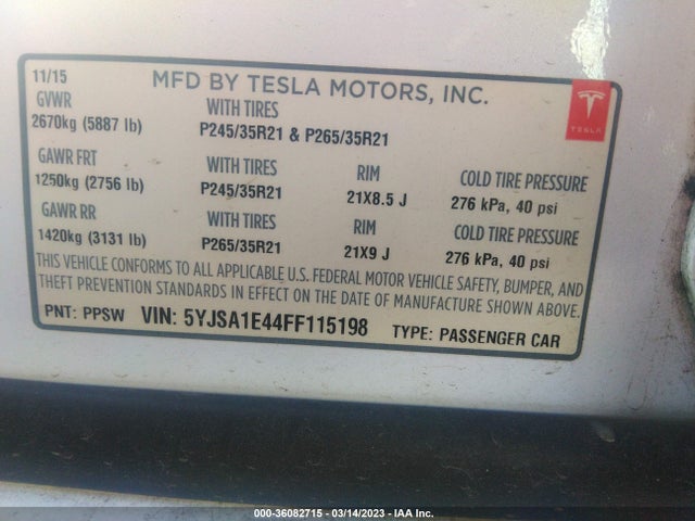 Tesla Model S 85d/p85d/90d/p90d 2015 5YJSA1E44FF115198 Image 10
