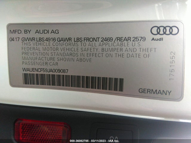 WAUENCF59JA009087 Audi A5 Sportback Premium Plus