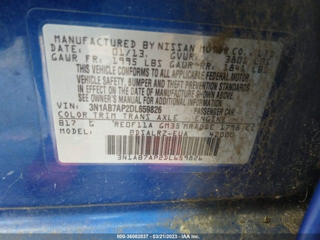 2013 NISSAN SENTRA SR VIN: 3N1AB7AP2DL659826