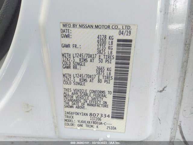 2019 Nissan NV, VIN: 1N6BF0KY1KN807334