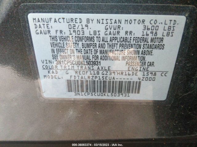 3N1CP5CU0KL503931 Nissan KICKS S