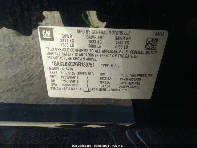 GMC YUKON SLT 2016 1GKS2BKC2GR130751 Image 9
