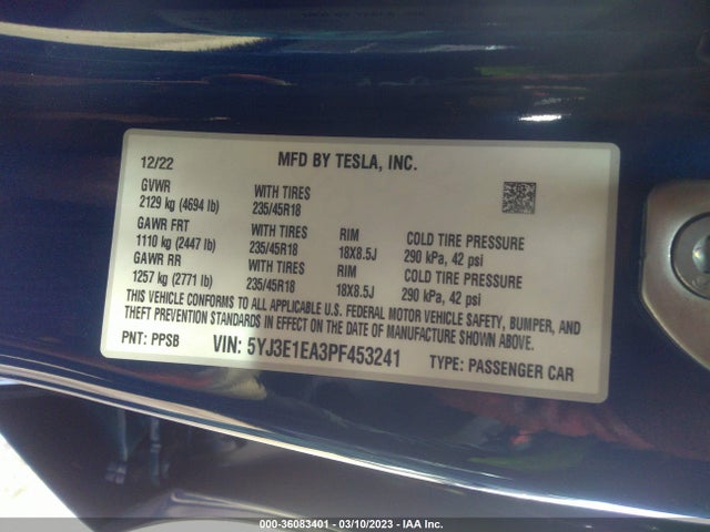 Tesla MODEL 3 2023 5YJ3E1EA3PF453241 Image 9