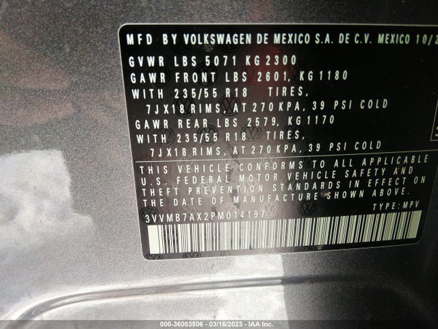 3VVMB7AX2PM014197 Volkswagen TIGUAN SE