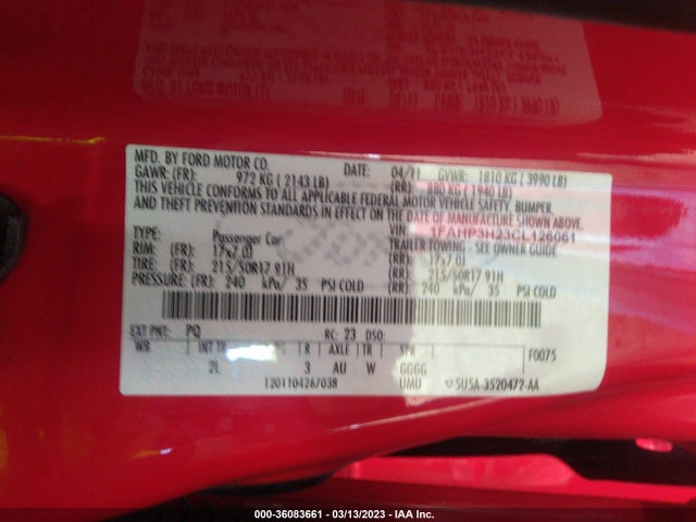 2012 FORD FOCUS SEL VIN: 1FAHP3H23CL126061