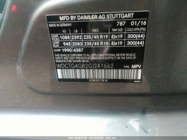 WDCTG4GB2GJ241662 Mercedes-Benz Gla Gla 250