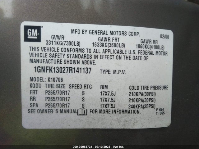 Chevrolet Tahoe Lt 2007 1GNFK13027R141137 Image 10