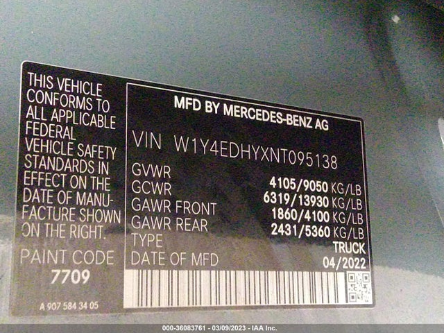 2022 Mercedes-Benz Sprinter, VIN: W1Y4EDHYXNT095138