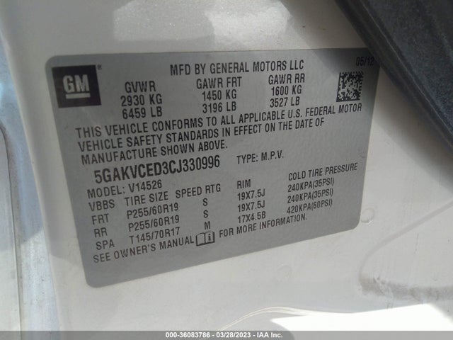 Aukcja sprzedaży 2012 Buick Enclave Leather, vin: 5GAKVCED3CJ330996, numer aukcji: 36083786