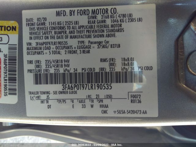 3FA6P0T97LR190535 Ford FUSION SE