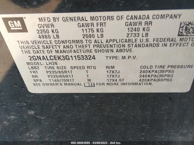Chevrolet EQUINOX LT 2016 2GNALCEK3G1153324 Image 10