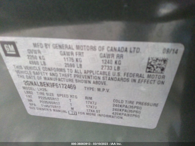 Chevrolet EQUINOX LT 2015 2GNALBEK9F6172469 Image 9