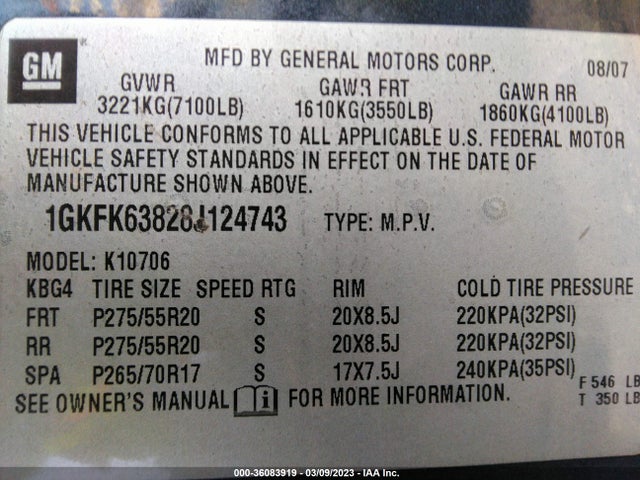 GMC YUKON DENALI 2008 1GKFK63828J124743 Image 9