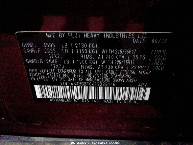 4S4BSBFC4F3235116 Subaru Outback 2.5i Premium
