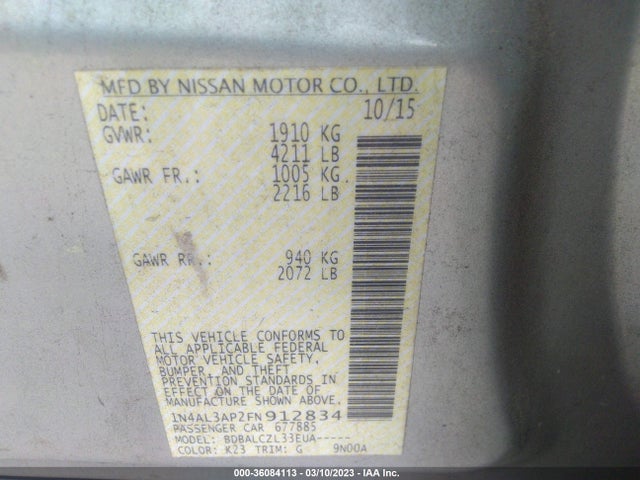 2015 NISSAN ALTIMA 2.5 VIN: 1N4AL3AP2FN912834